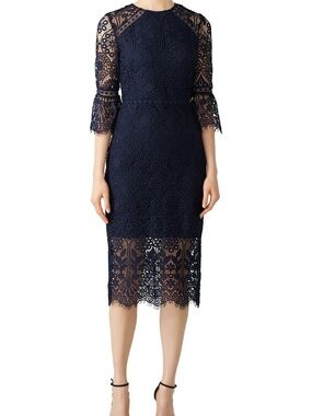 Shoshanna Navy Lace Midi Dress